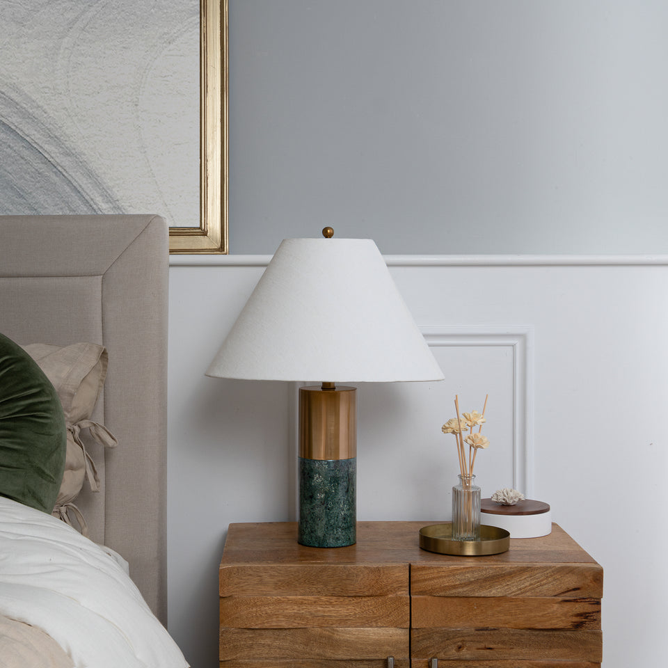 Contempo Lux Two Tone Marble-Brass Table Lamp in Green