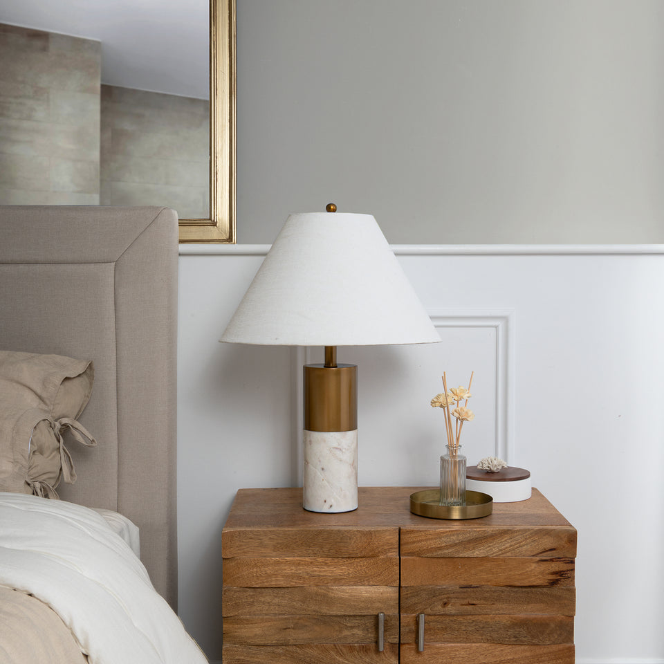 Contempo Lux Two Tone Marble-Brass Table Lamp in White