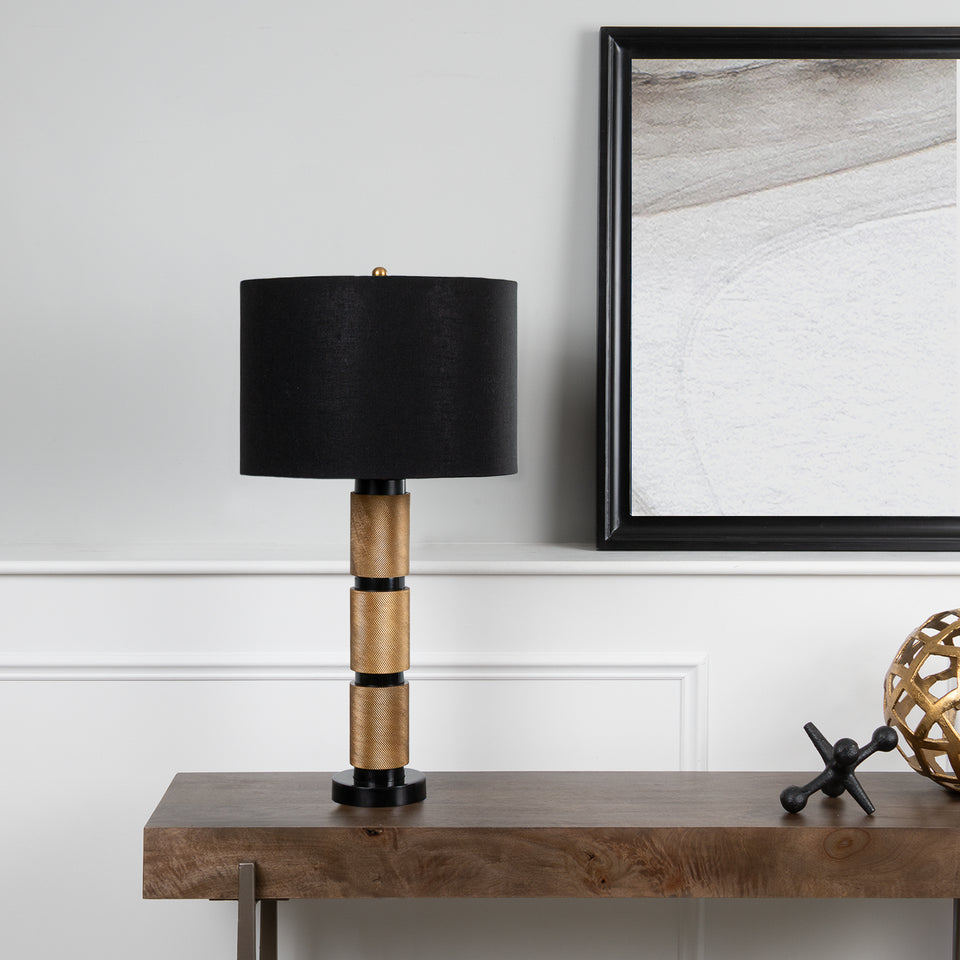 Textured Metal 3 Tiered Cylinder Table Lamp in Bronze