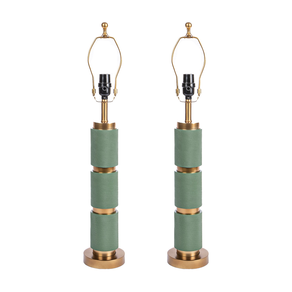 Textured Metal 3 Tiered Cylinder Table Lamp in Jade Green
