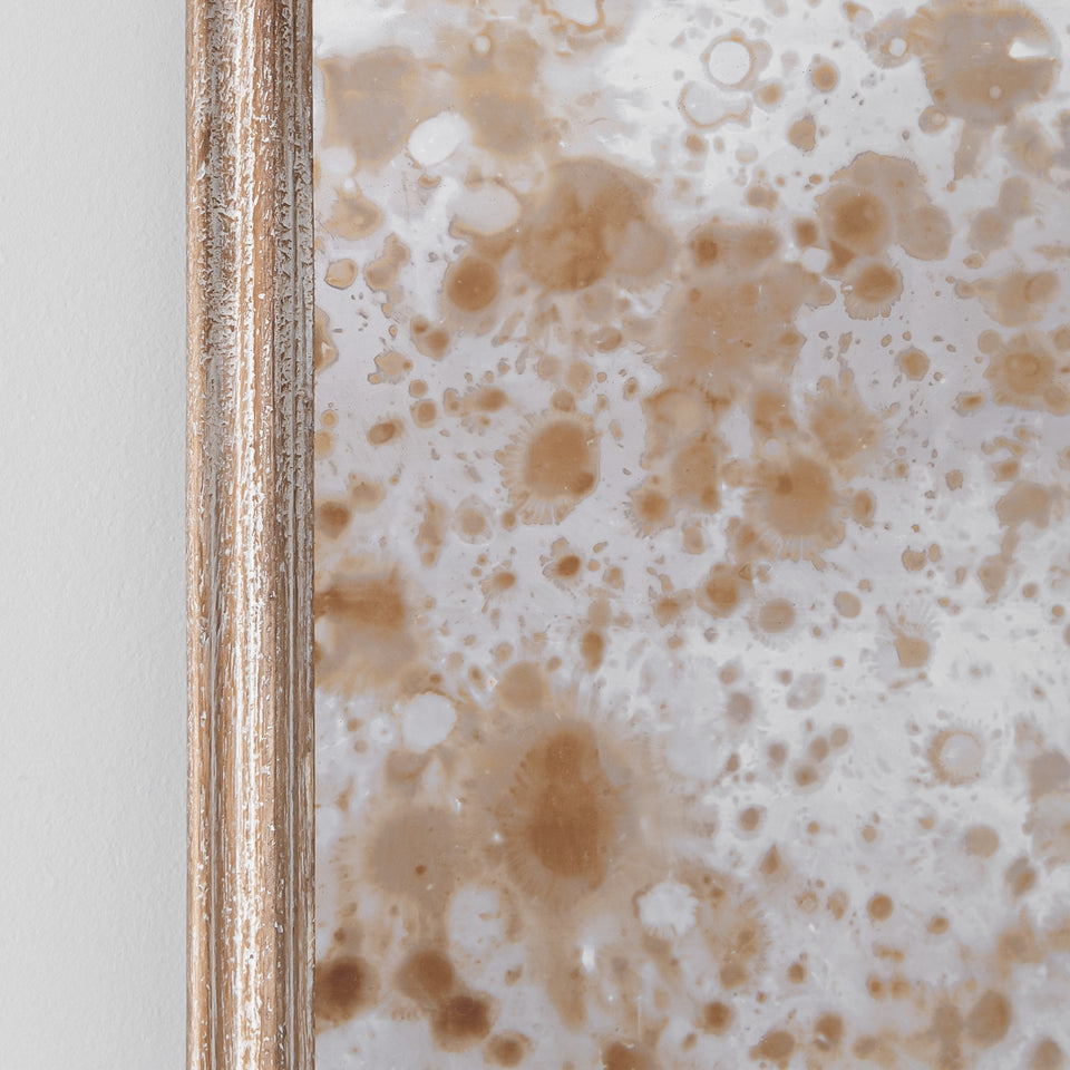 Antiqued Glass Square Wall Mirror in White Brushed Wood