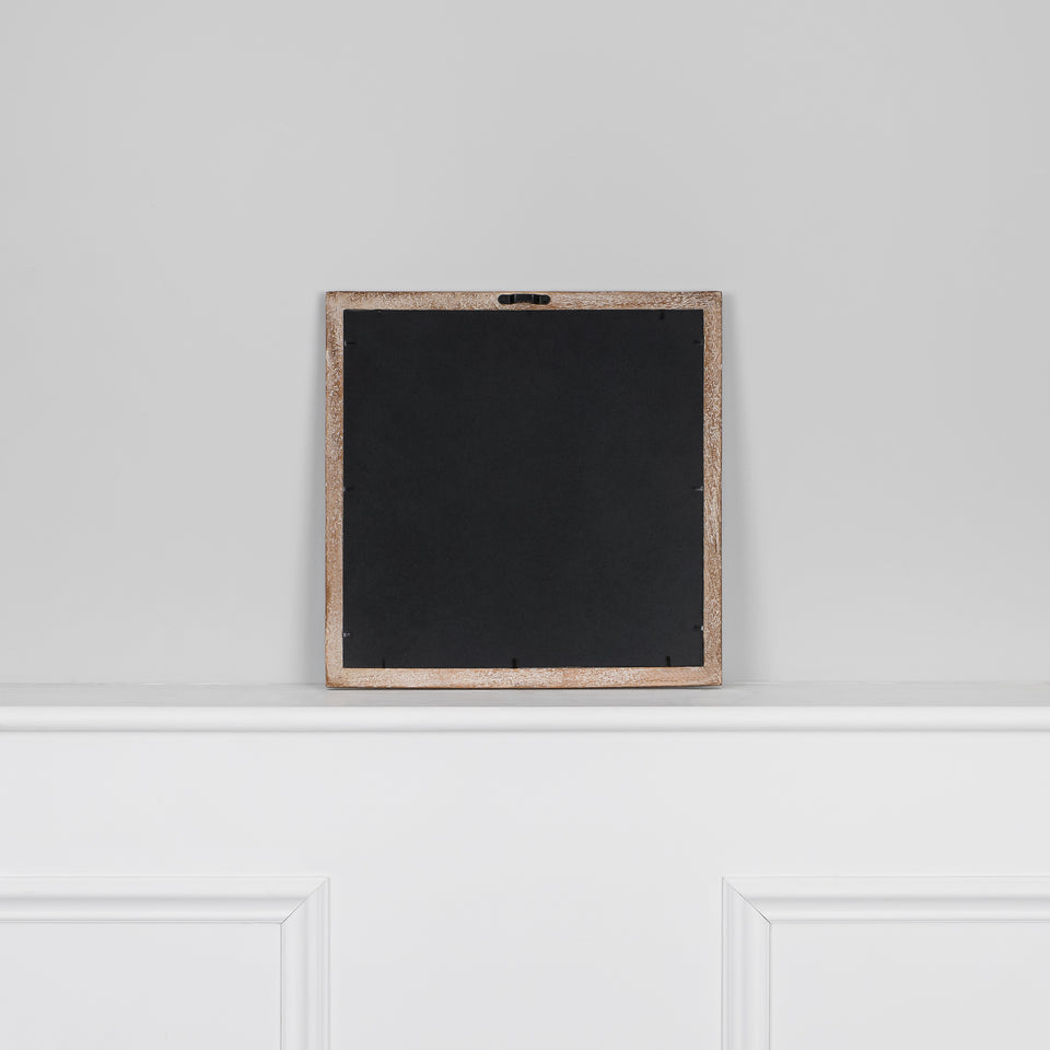 Antiqued Glass Square Wall Mirror in White Brushed Wood