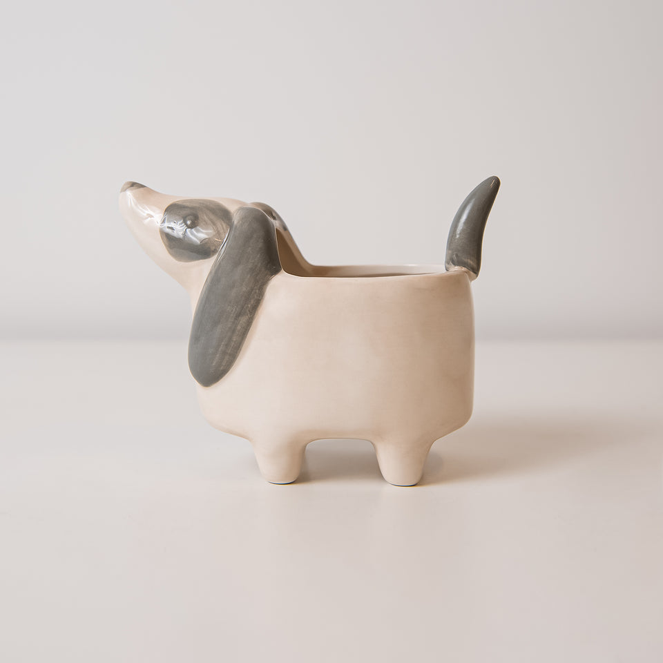 Hand-Painted Ceramic Dog Planter