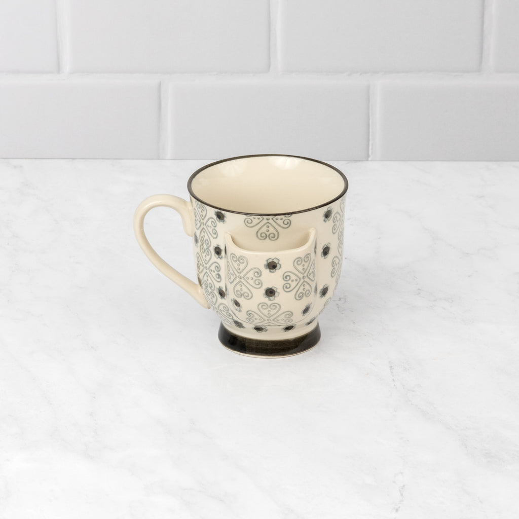 Creative Co-op - Floral Pattern Stoneware Cup, Black