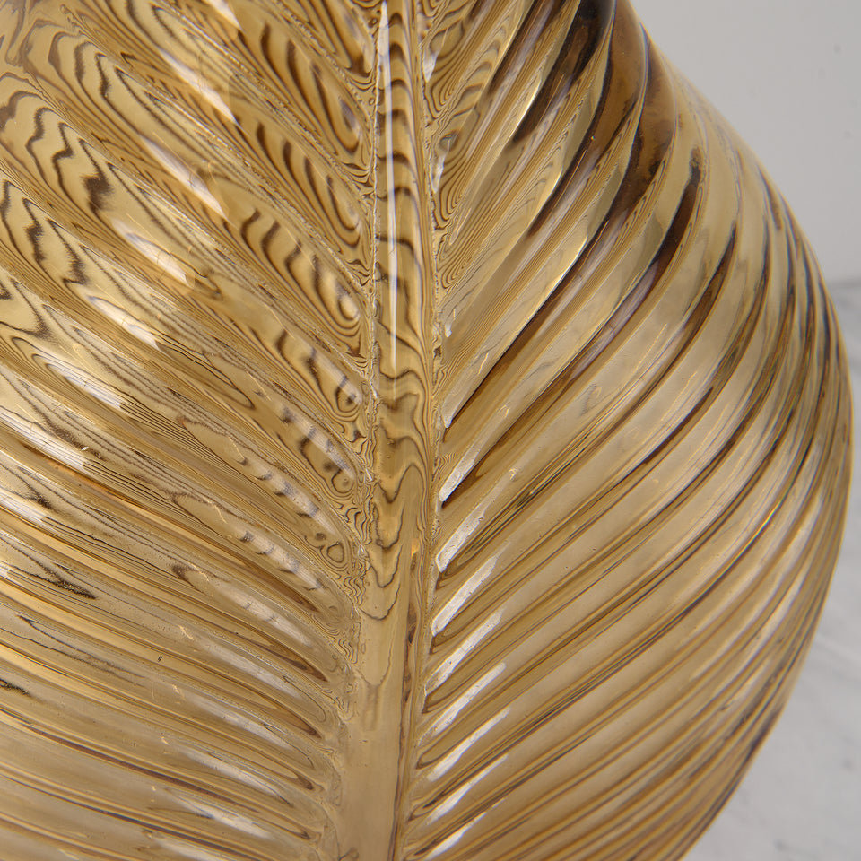 Amber Embossed Glass Vase with Leaf Pattern