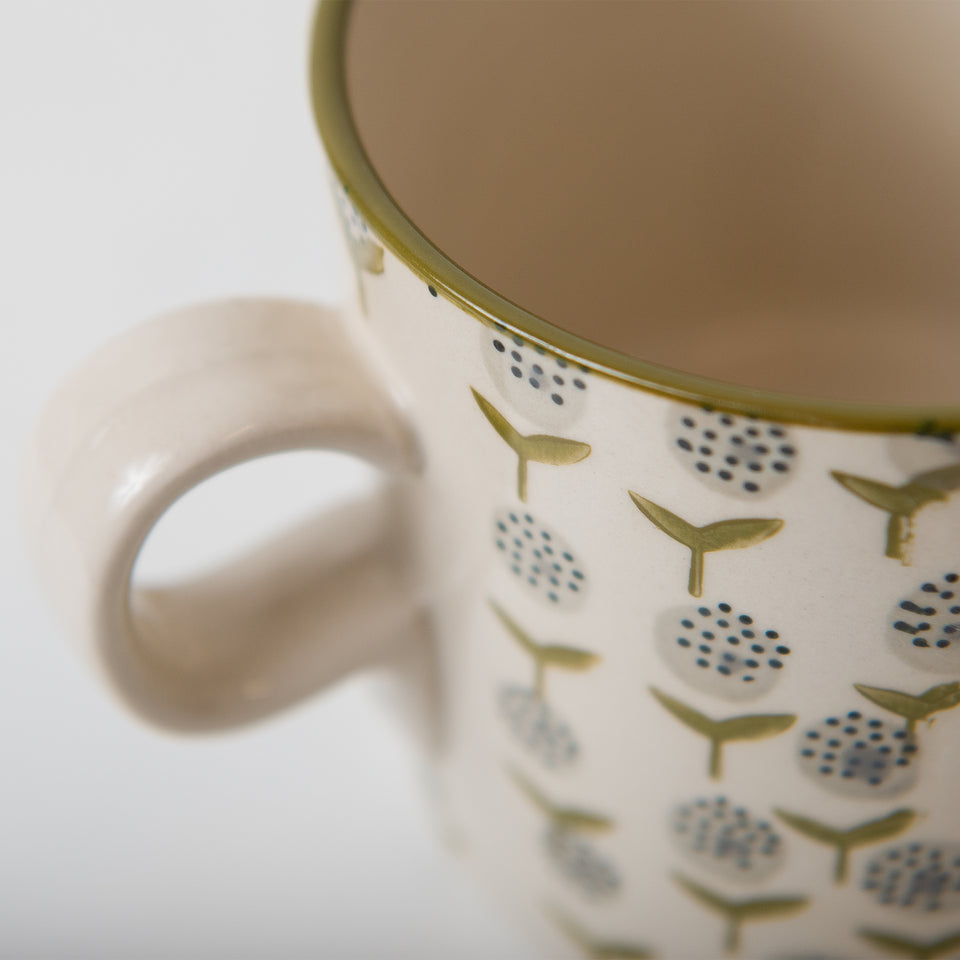 Hand-Stamped Mug with Floral Patterns