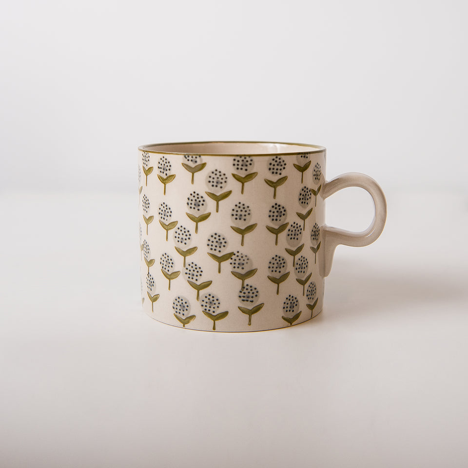 Hand-Stamped Mug with Floral Patterns