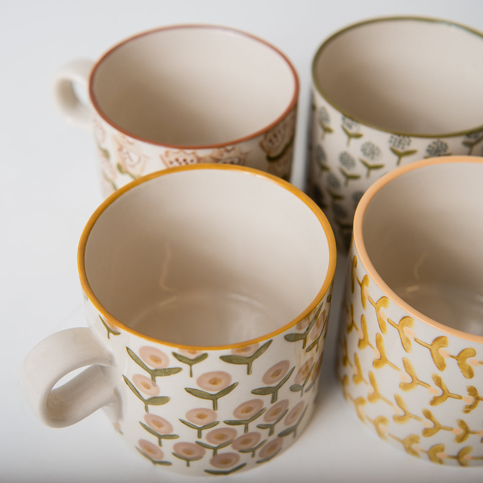 Hand-Stamped Mug with Floral Patterns