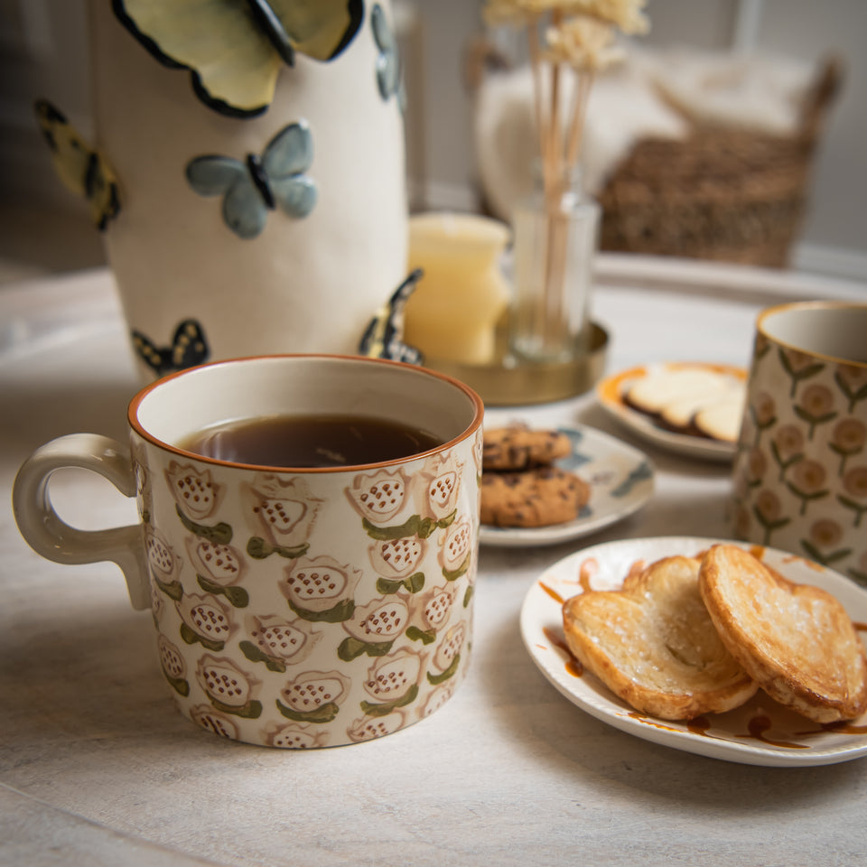 Hand-Stamped Mug with Floral Patterns