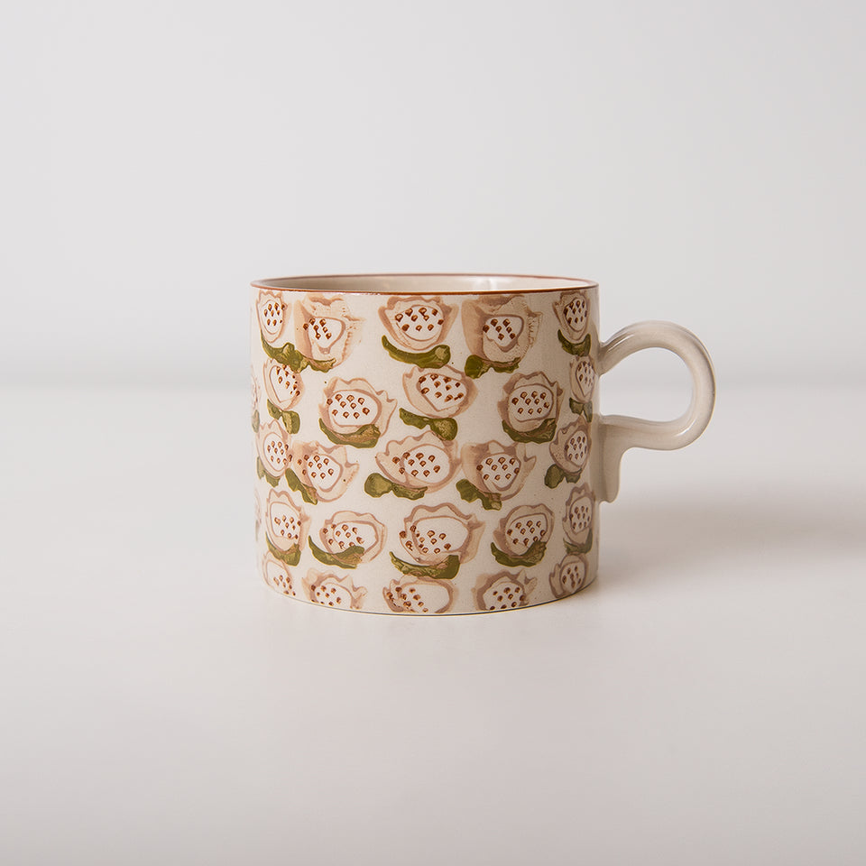 Hand-Stamped Mug with Floral Patterns