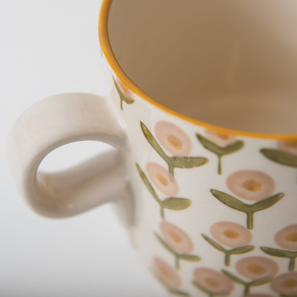 Hand-Stamped Mug with Floral Patterns
