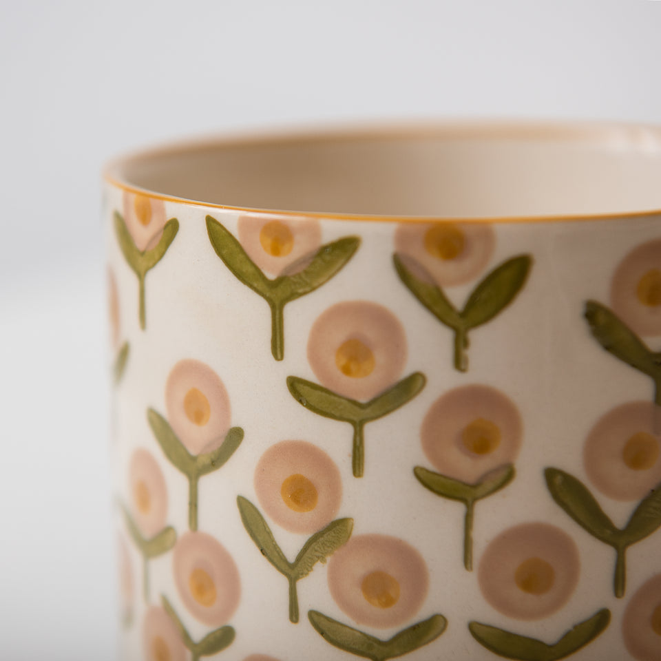 Hand-Stamped Mug with Floral Patterns