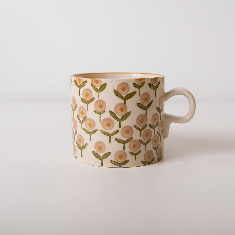 Hand-Stamped Mug with Floral Patterns