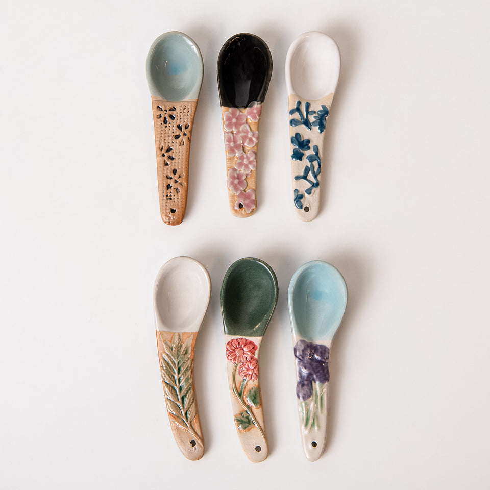 Hand-Painted Spoon Set with Botanical Handles