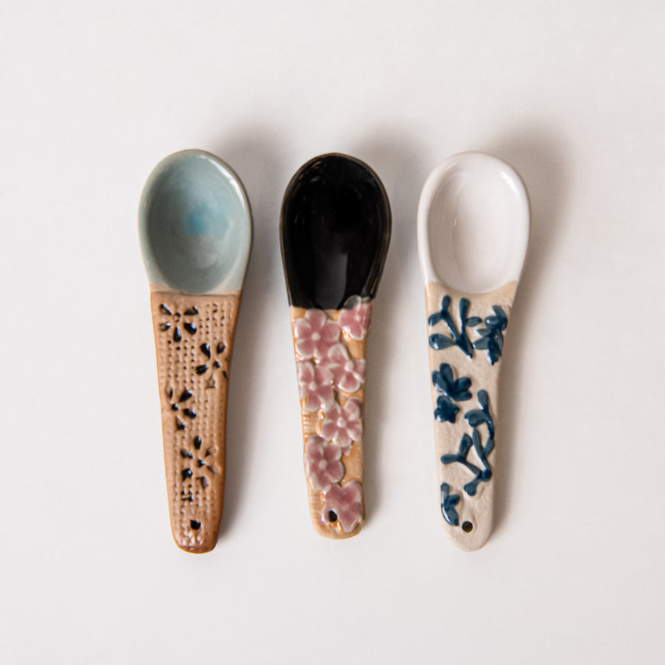 Hand-Painted Spoon Set with Botanical Handles