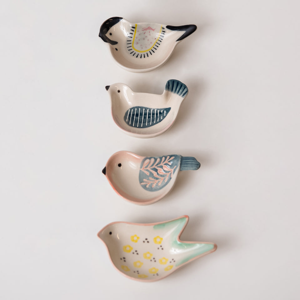 Hand-Painted Stoneware Bird Shaped Dish Set