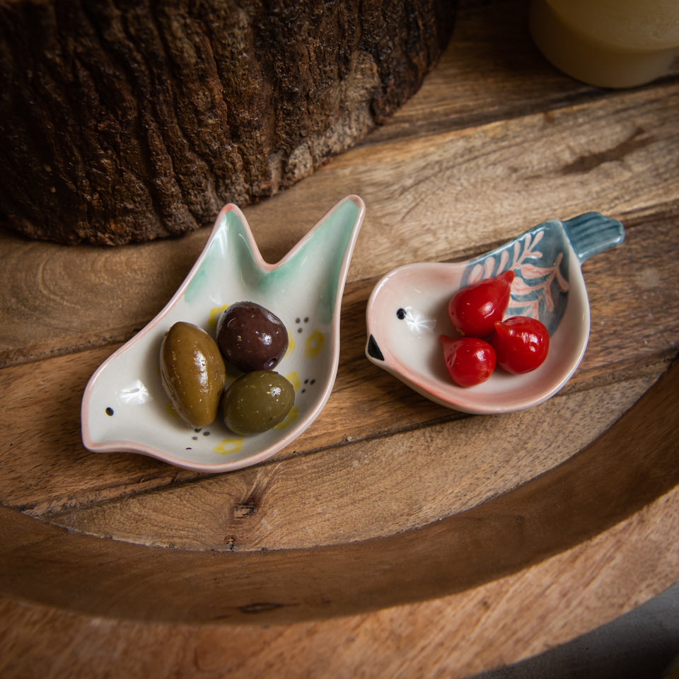 Hand-Painted Stoneware Bird Shaped Dish Set