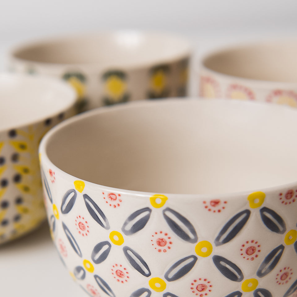 Hand-Stamped Stoneware Bowl Set