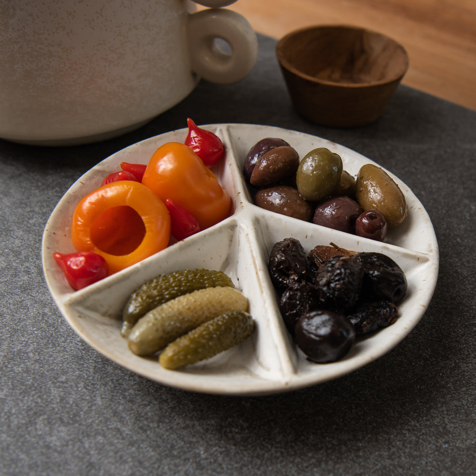 Stoneware Peace Sign 4-Section Dish