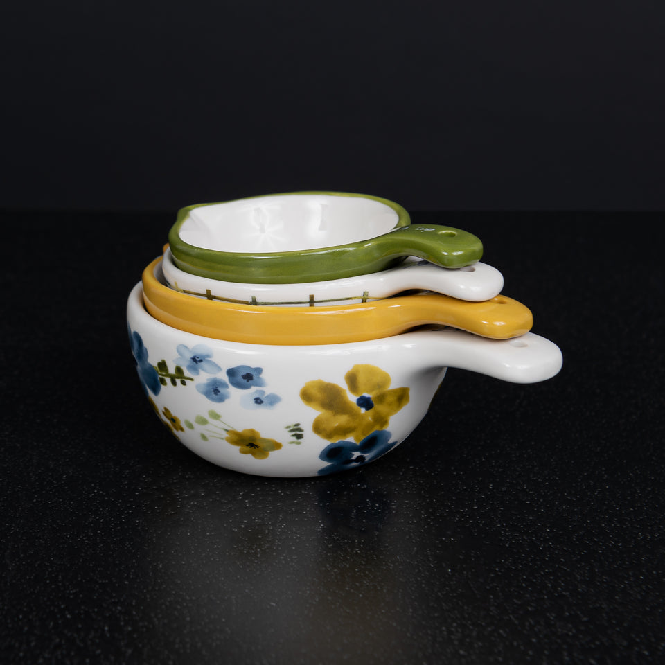 Spring Hand-Painted Stoneware Measuring Cups