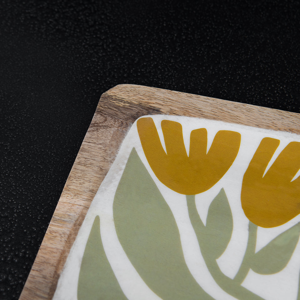 Floral Enameled Mango Wood Plate
