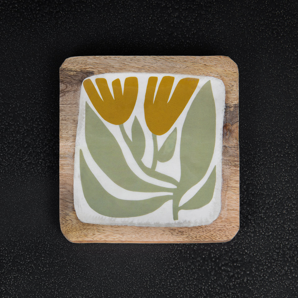Floral Enameled Mango Wood Plate
