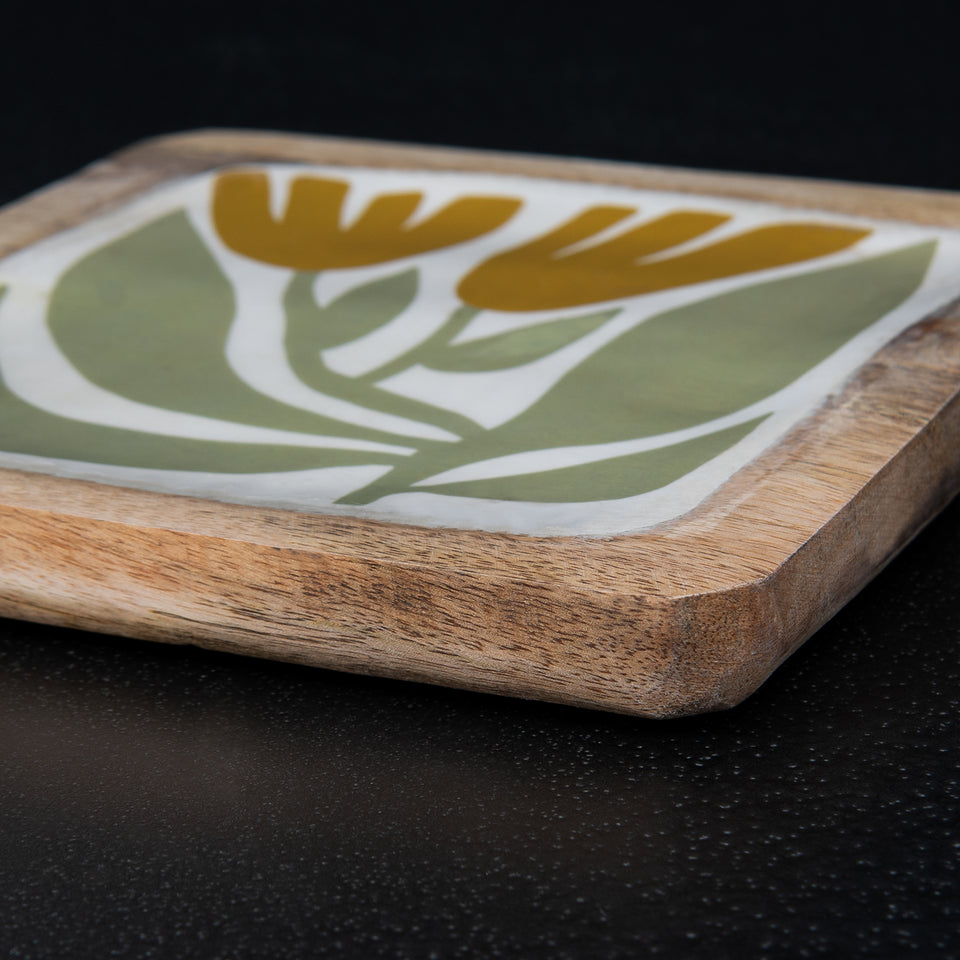 Floral Enameled Mango Wood Plate