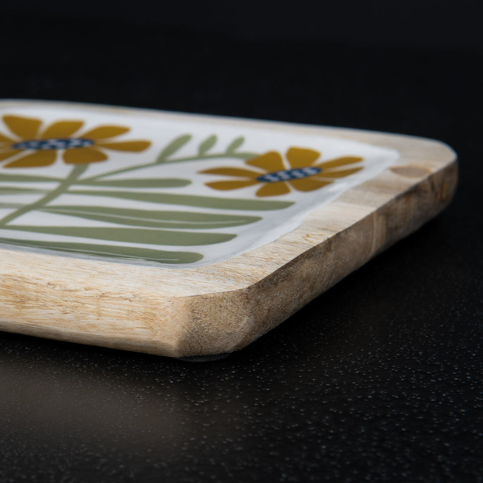 Floral Enameled Mango Wood Plate