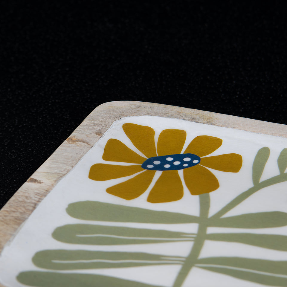 Floral Enameled Mango Wood Plate