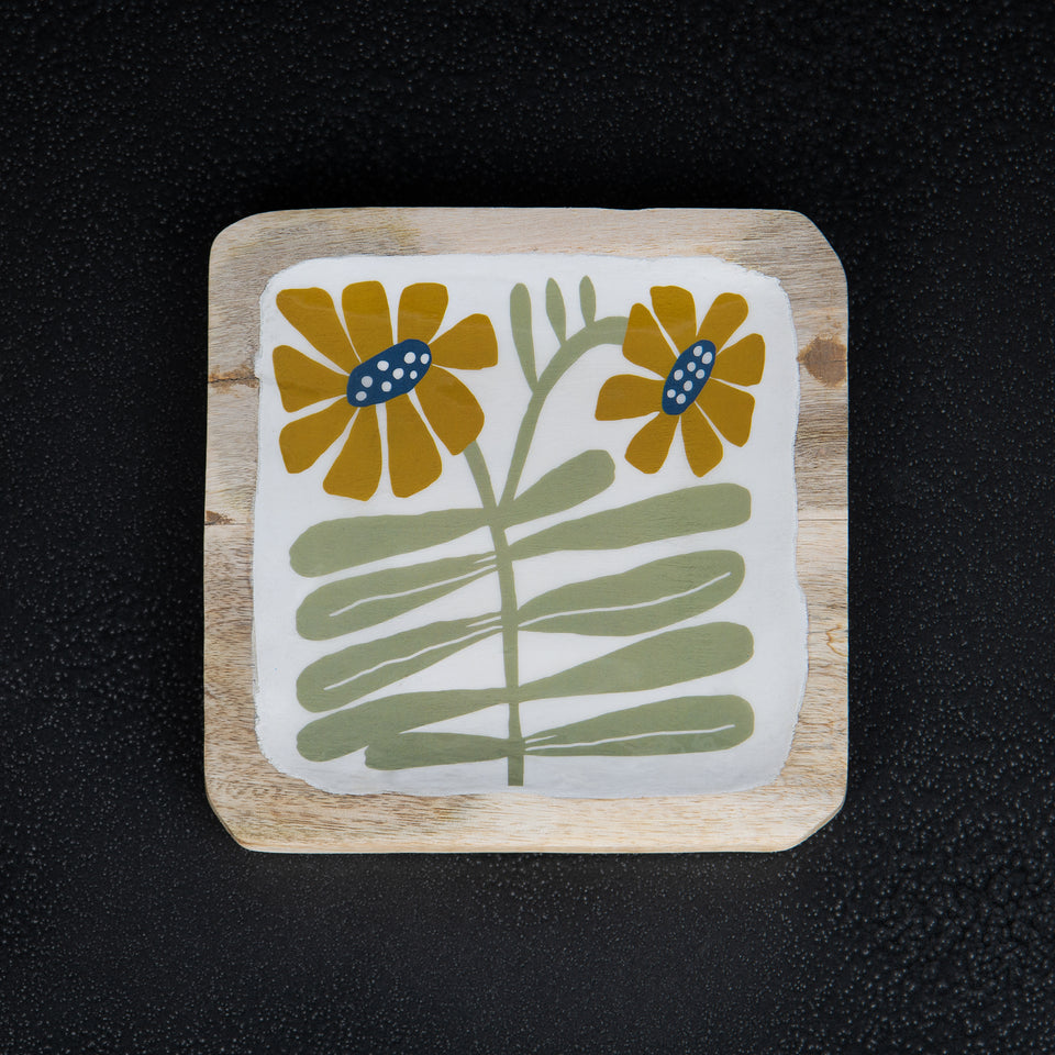 Floral Enameled Mango Wood Plate