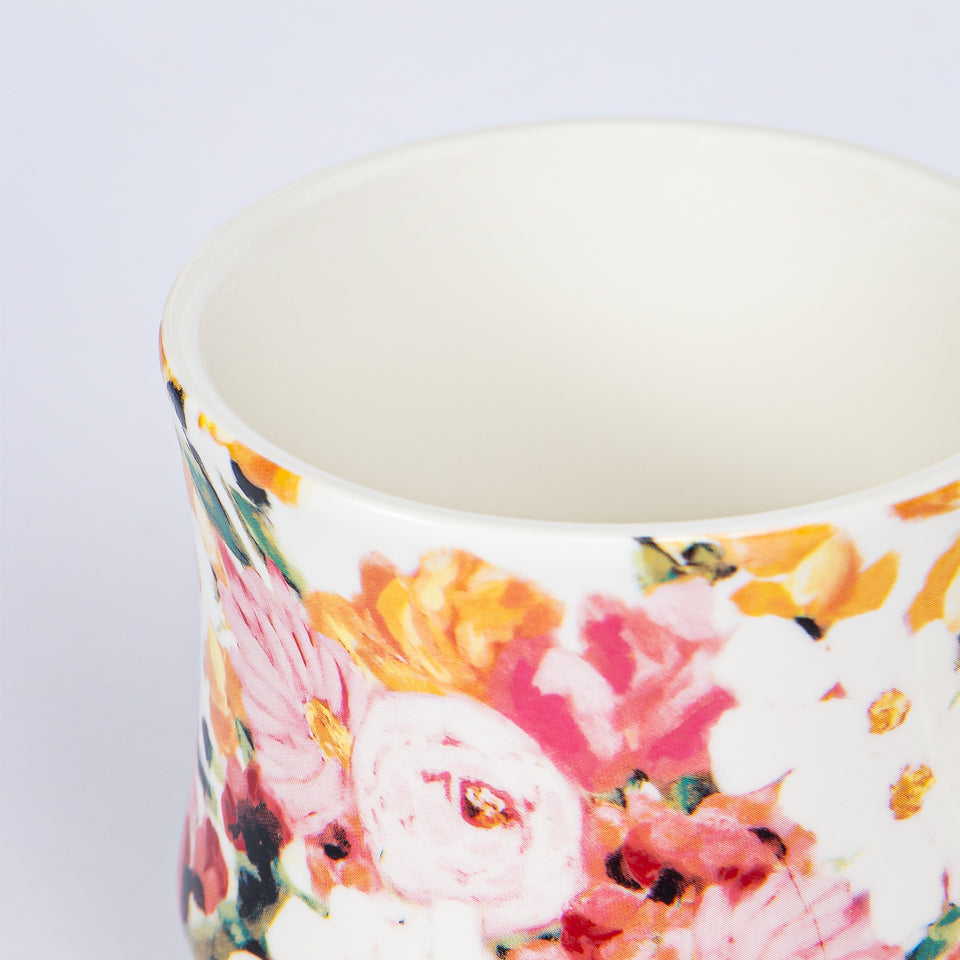 Stoneware Footed Mugs with Floral Designs