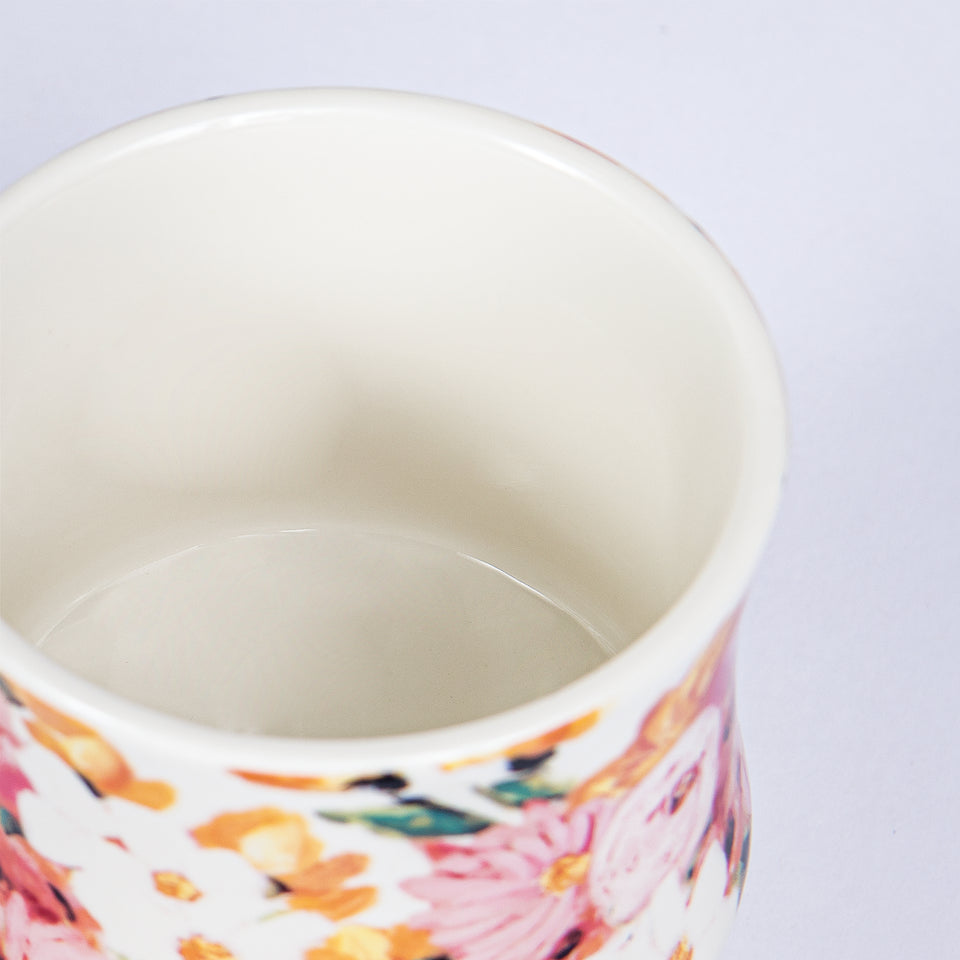 Stoneware Footed Mugs with Floral Designs