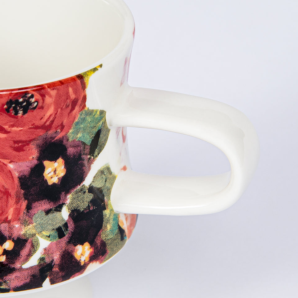 Stoneware Footed Mugs with Floral Designs
