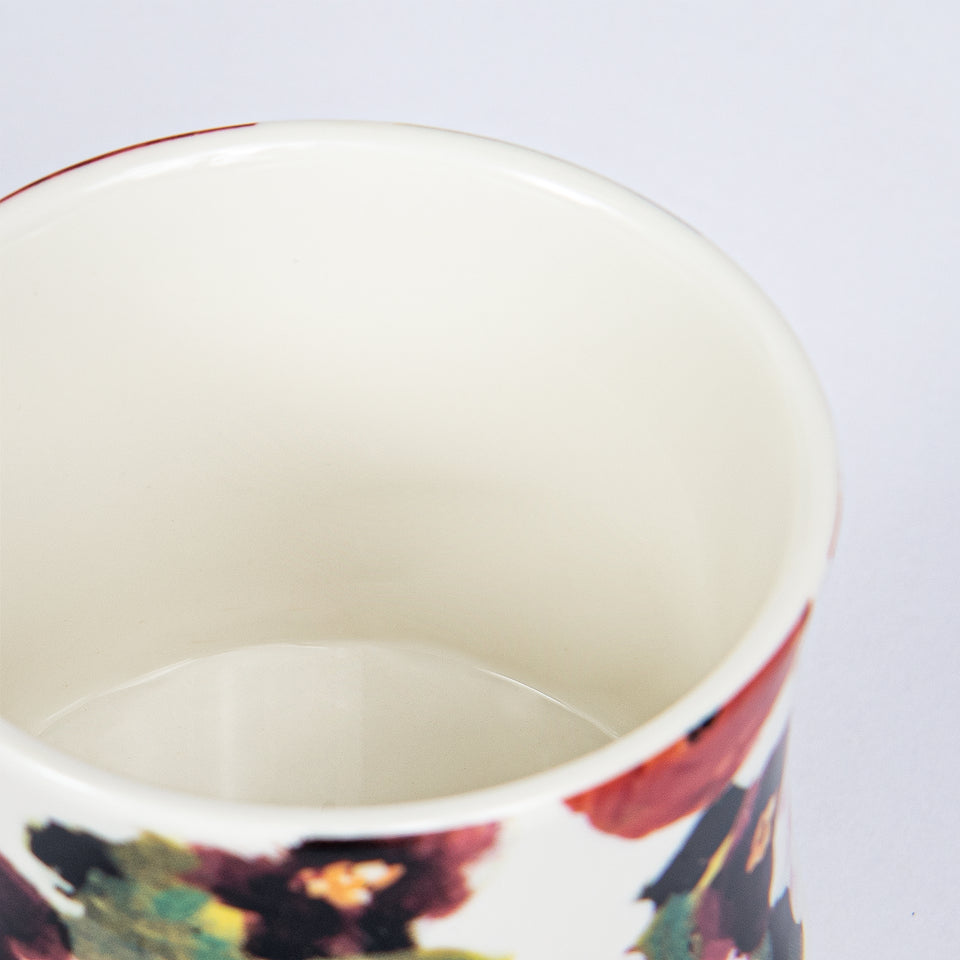 Stoneware Footed Mugs with Floral Designs