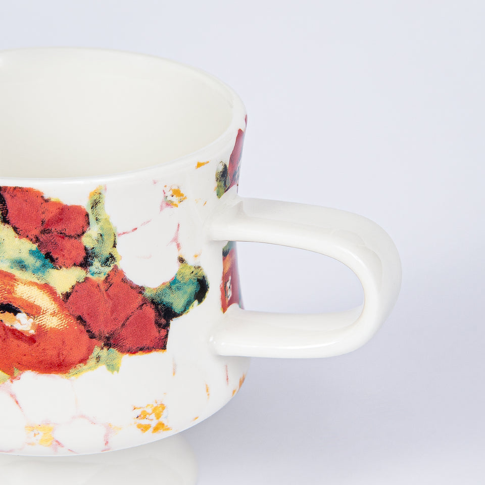 Stoneware Footed Mugs with Floral Designs
