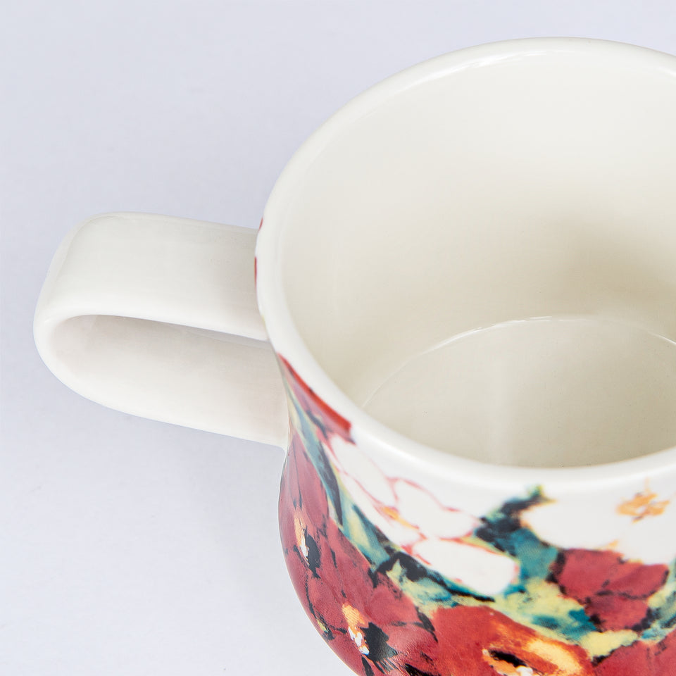 Stoneware Footed Mugs with Floral Designs