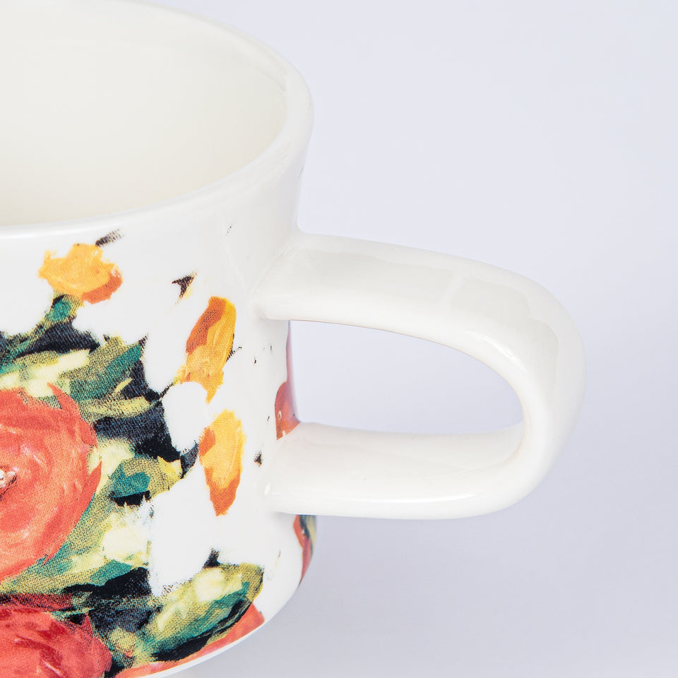 Stoneware Footed Mugs with Floral Designs