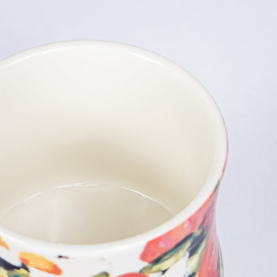 Stoneware Footed Mugs with Floral Designs