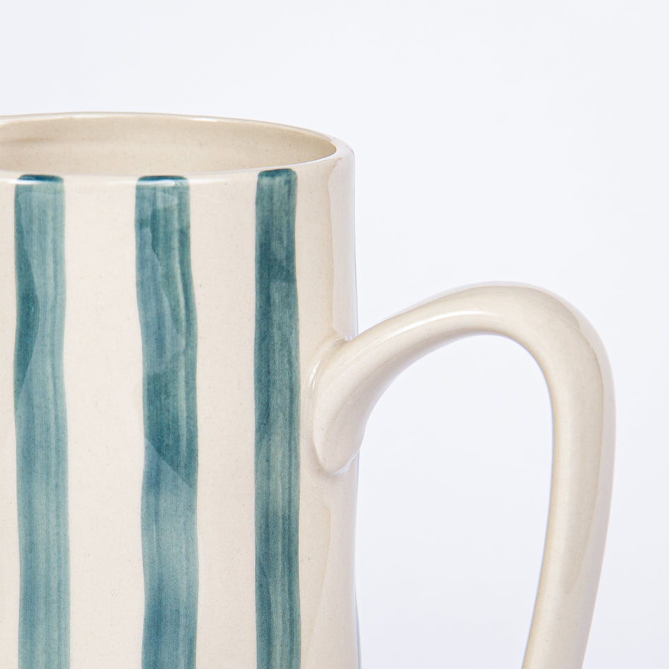 Hand-Painted Striped Stoneware Pitcher