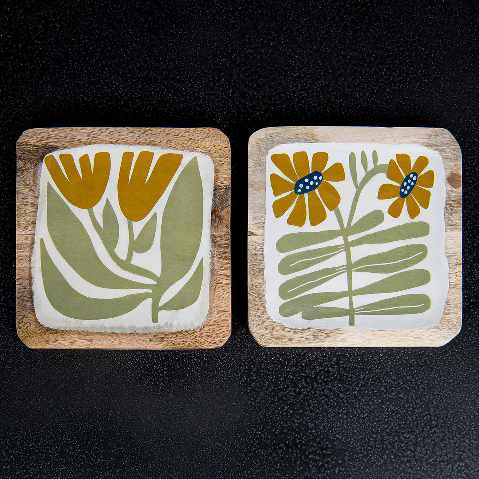 Floral Enameled Mango Wood Plate