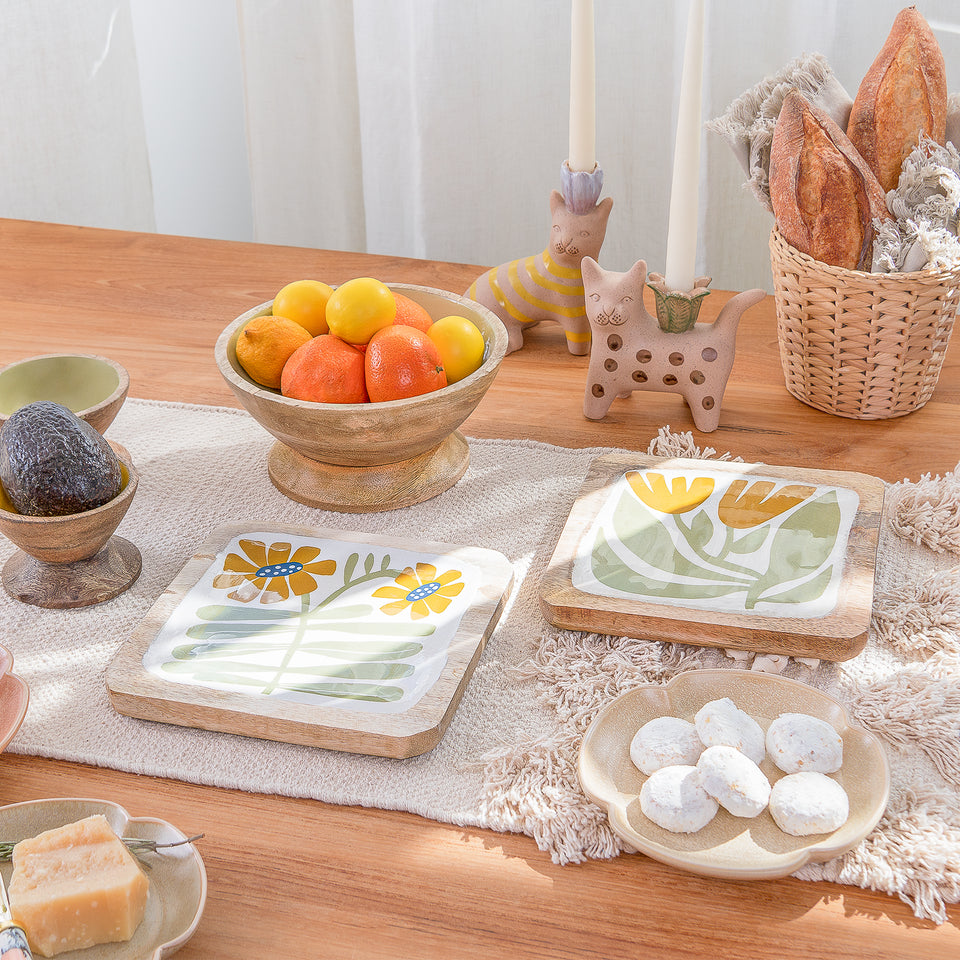 Floral Enameled Mango Wood Plate