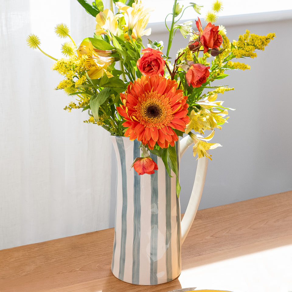 Hand-Painted Striped Stoneware Pitcher