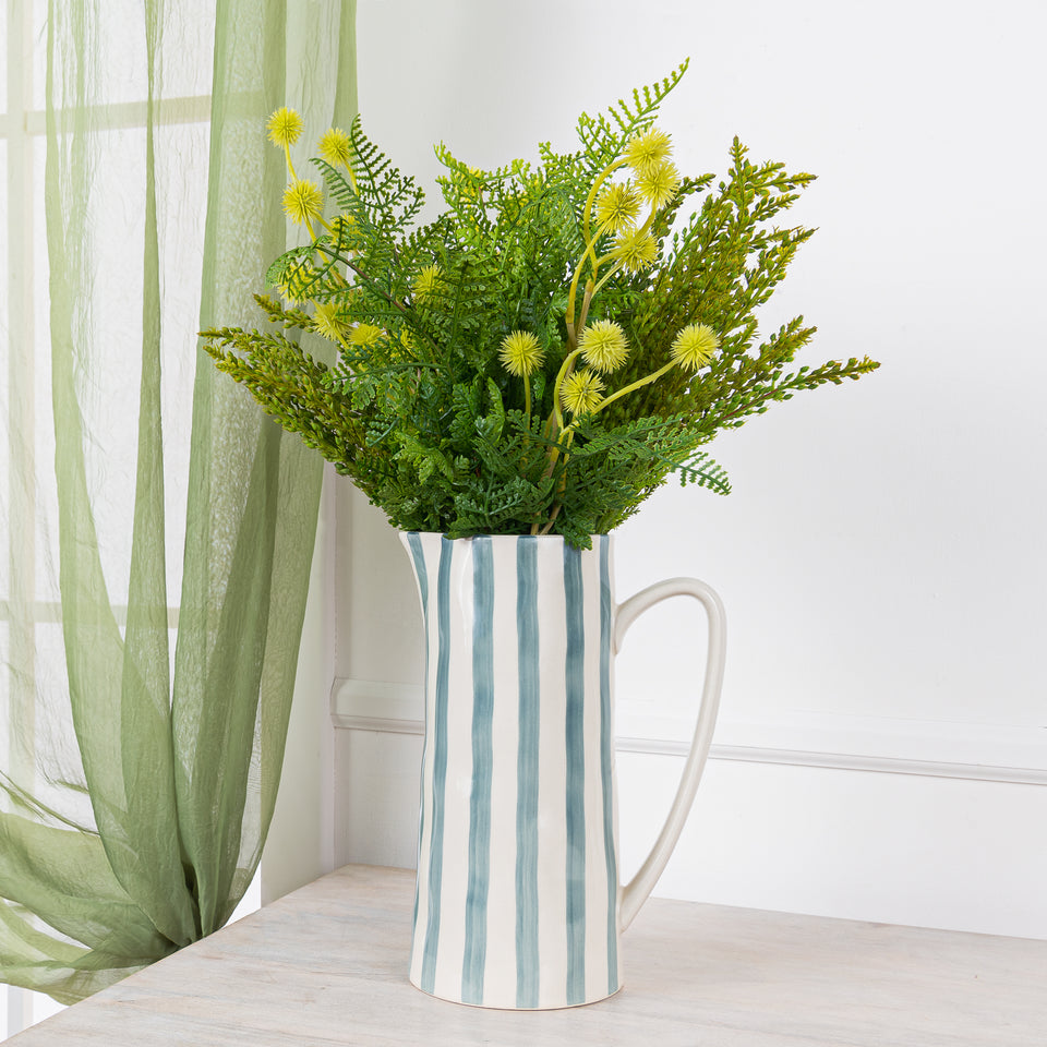 Hand-Painted Striped Stoneware Pitcher