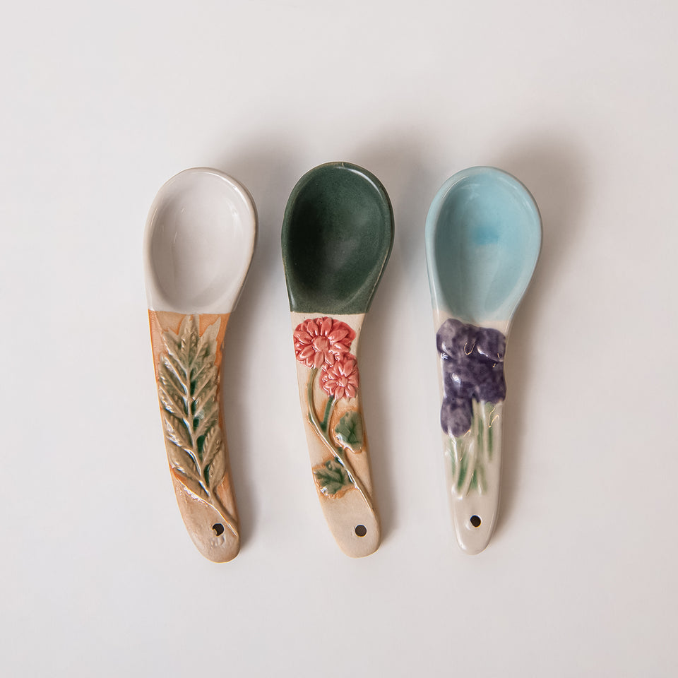 Hand-Painted Spoon Set with Botanical Handles