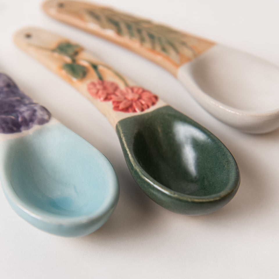 Hand-Painted Spoon Set with Botanical Handles