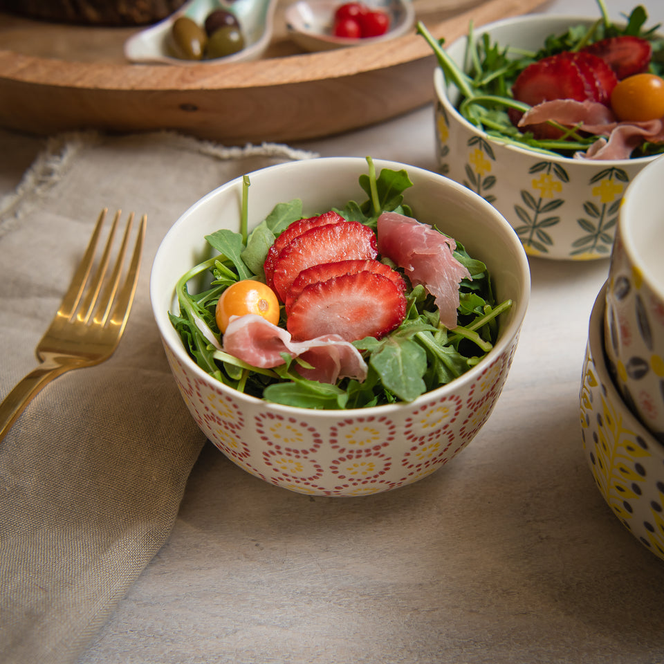 Hand-Stamped Stoneware Bowl Set