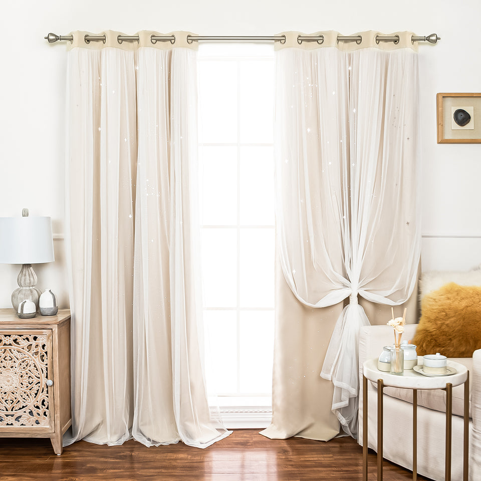Starry Sky Tulle Overlay Blackout Curtains