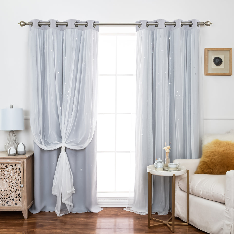 Starry Sky Tulle Overlay Blackout Curtains