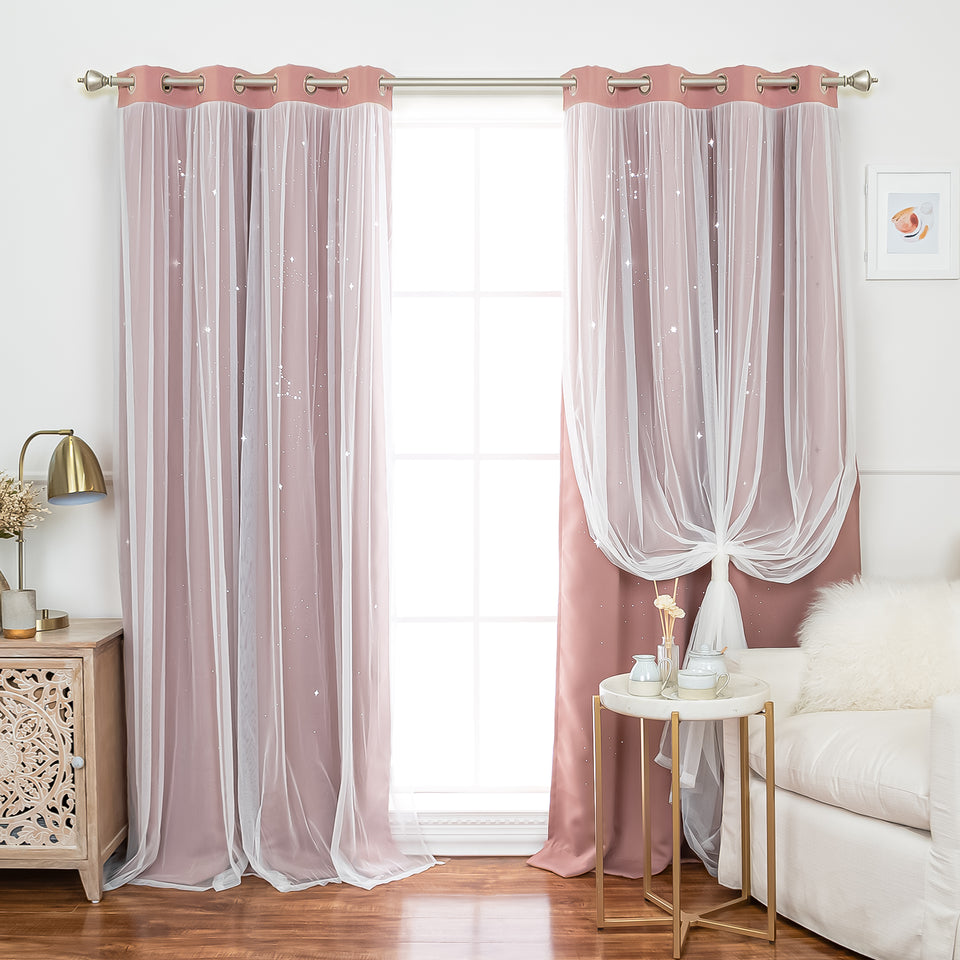 Starry Sky Tulle Overlay Blackout Curtains