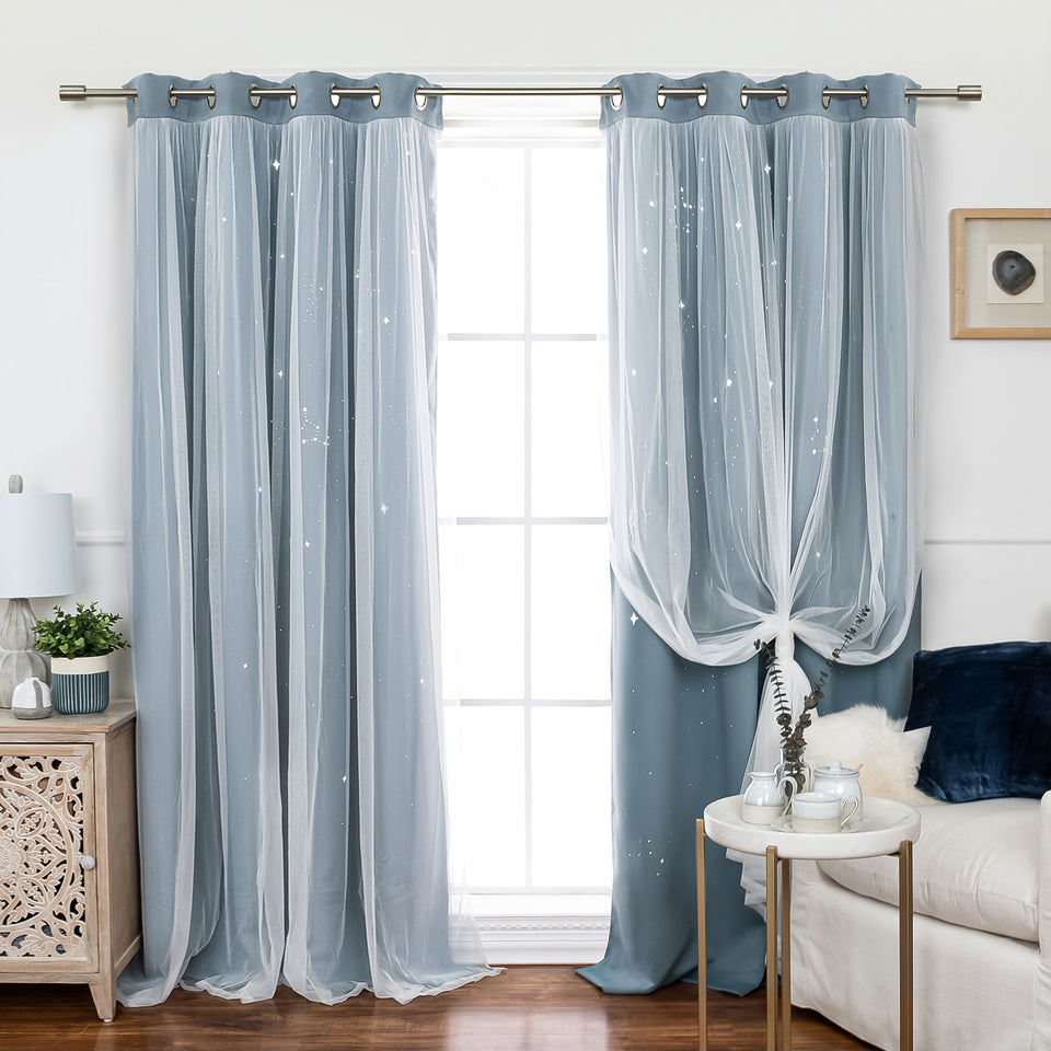 Starry Sky Tulle Overlay Blackout Curtains